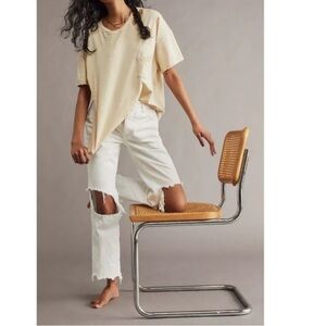 We The Free Maggie Ripped Ankle Cropped Button Fly Distressed White Jeans